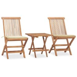 Ensemble &agrave; manger d'ext&eacute;rieur pliable avec coussin 3 pcs Teck