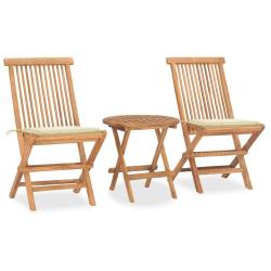 Ensemble &agrave; manger d'ext&eacute;rieur pliable avec coussin 3 pcs Teck