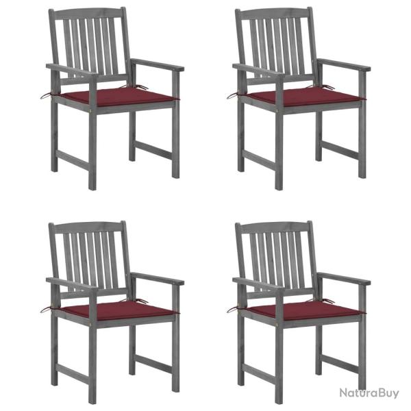Chaises de jardin et coussins lot de 4 Gris Bois acacia massif