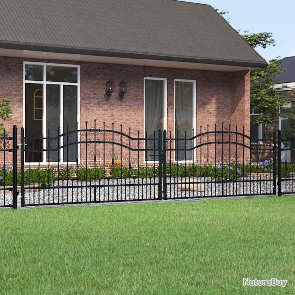 Portail de cl�ture Kampen avec pointe en acier noir 394,5 x 100 cm