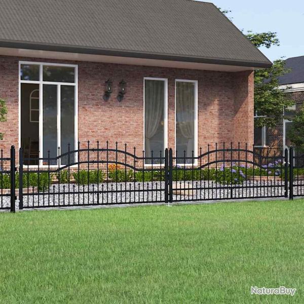 Portail de cl�ture Kampen avec pointe en forme de lance, noir, 394,5 x 78 cm, acier