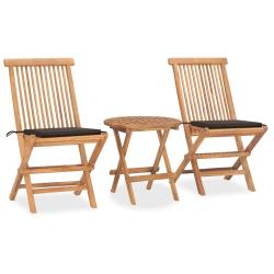 Ensemble &agrave; manger d'ext&eacute;rieur pliable avec coussin 3 pcs Teck