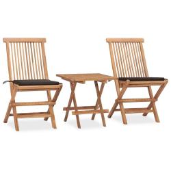 Ensemble &agrave; manger d'ext&eacute;rieur pliable avec coussin 3 pcs Teck