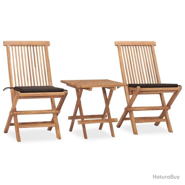 Ensemble � manger d'ext�rieur pliable avec coussin 3 pcs Teck