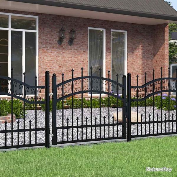 Portail de cl�ture Kampen avec pointe en forme de lance, acier noir 103 x 75 cm