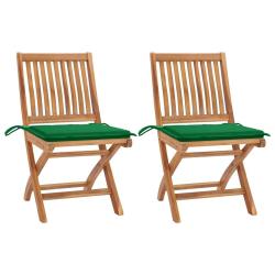 Chaises de jardin lot de 2 et coussins vert Bois de teck massif