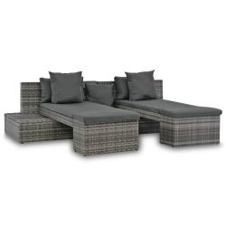 Salon de jardin 4 pcs avec coussins R&eacute;sine tress&eacute;e Gris