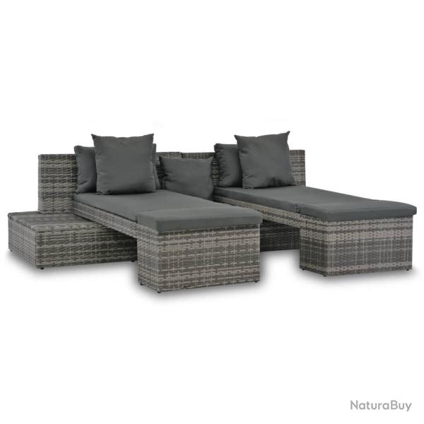 Salon de jardin 4 pcs avec coussins R�sine tress�e Gris