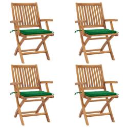 Chaises pliables de jardin avec coussins lot de 4 Teck solide
