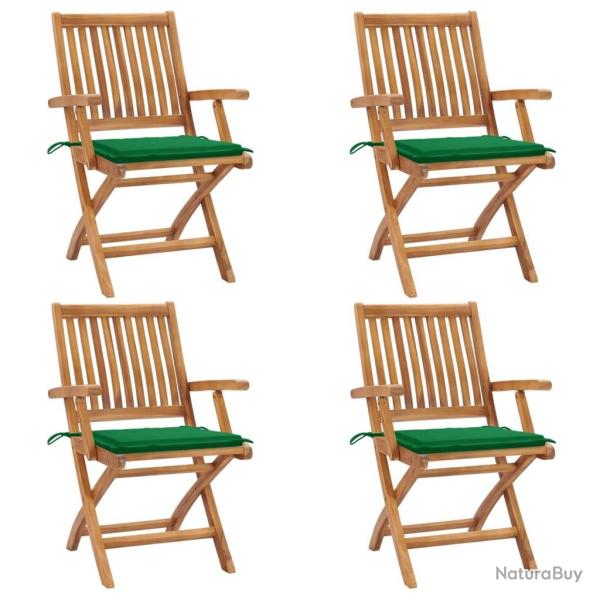 Chaises pliables de jardin avec coussins lot de 4 Teck solide