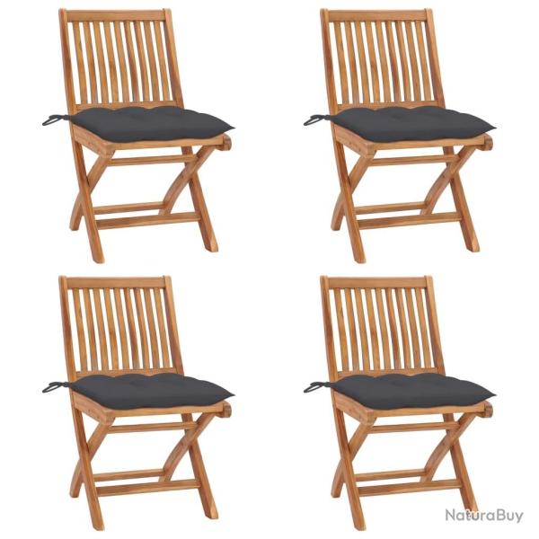 Chaises pliables de jardin avec coussins lot de 4 Teck solide