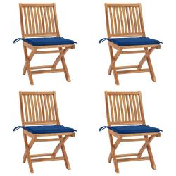 Chaises pliables de jardin avec coussins lot de 4 Teck solide