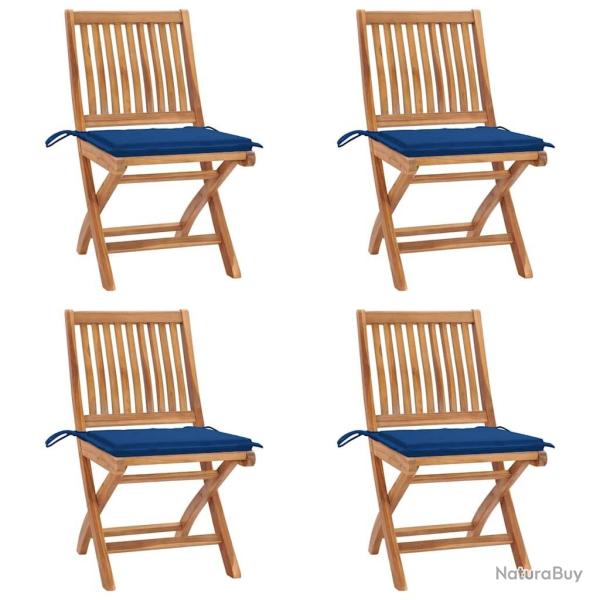 Chaises pliables de jardin avec coussins lot de 4 Teck solide
