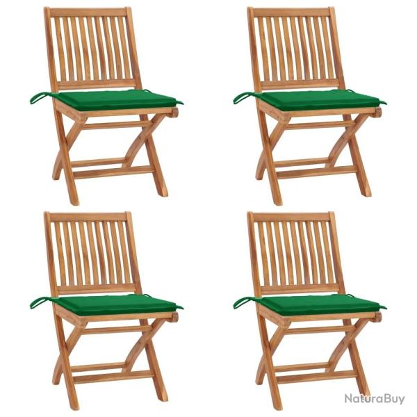 Chaises pliables de jardin avec coussins lot de 4 Teck solide