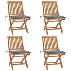Chaises pliables de jardin avec coussins lot de 4 Teck solide