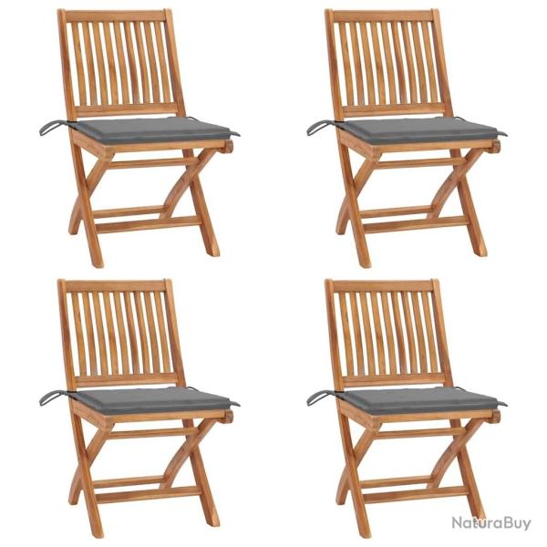 Chaises pliables de jardin avec coussins lot de 4 Teck solide