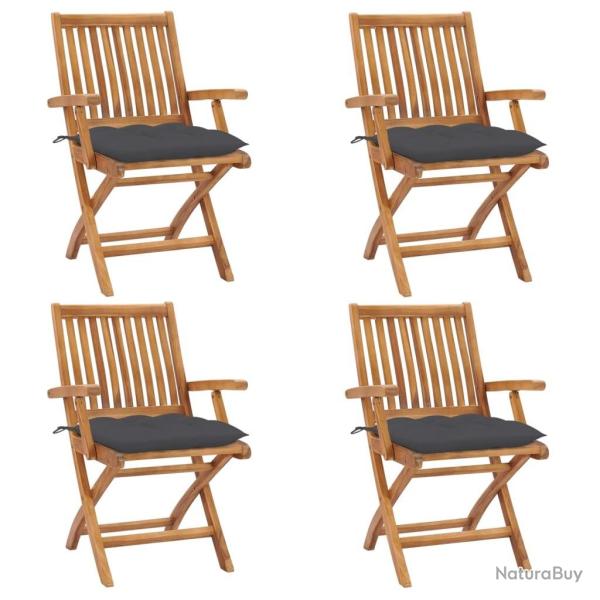 Chaises pliables de jardin avec coussins lot de 4 Teck solide