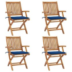 Chaises pliables de jardin avec coussins lot de 4 Teck solide