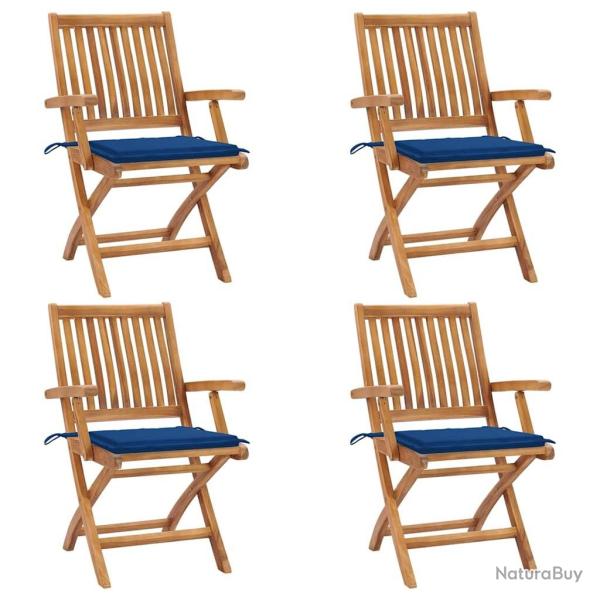Chaises pliables de jardin avec coussins lot de 4 Teck solide