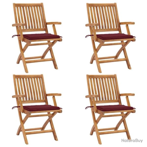 Chaises pliables de jardin avec coussins lot de 4 Teck solide