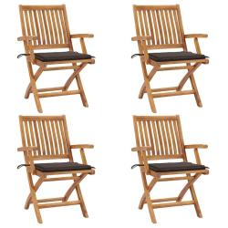 Chaises pliables de jardin avec coussins lot de 4 Teck solide