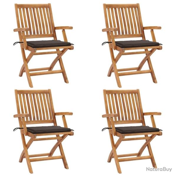 Chaises pliables de jardin avec coussins lot de 4 Teck solide