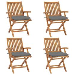 Chaises pliables de jardin avec coussins lot de 4 Teck solide