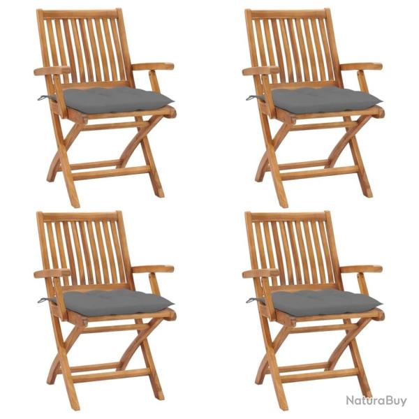 Chaises pliables de jardin avec coussins lot de 4 Teck solide