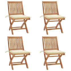 Chaises pliables de jardin avec coussins lot de 4 Teck solide