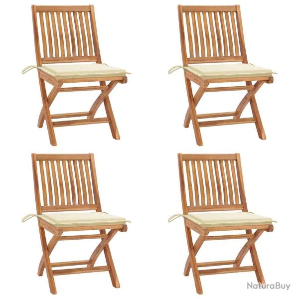 Chaises pliables de jardin avec coussins lot de 4 Teck solide
