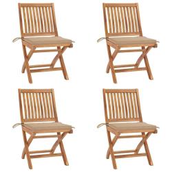 Chaises pliables de jardin avec coussins lot de 4 Teck solide