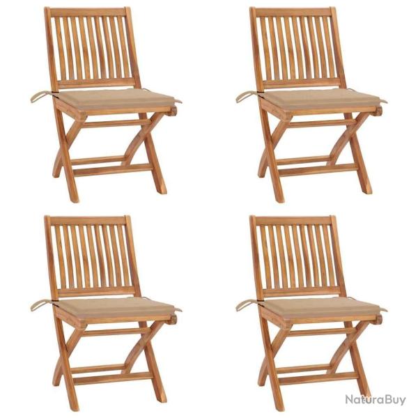 Chaises pliables de jardin avec coussins lot de 4 Teck solide