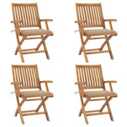 Chaises pliables de jardin avec coussins lot de 4 Teck solide