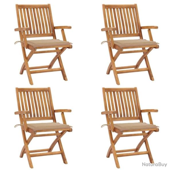 Chaises pliables de jardin avec coussins lot de 4 Teck solide
