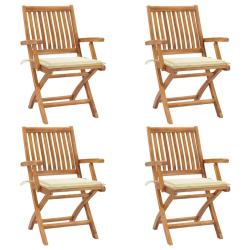 Chaises pliables de jardin avec coussins lot de 4 Teck solide