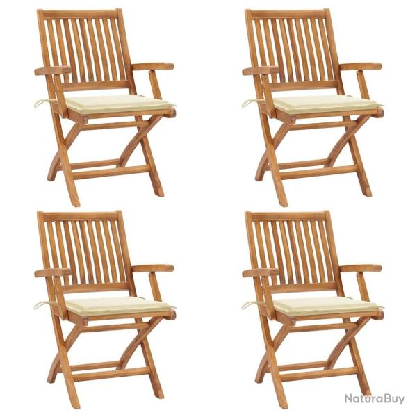 Chaises pliables de jardin avec coussins lot de 4 Teck solide