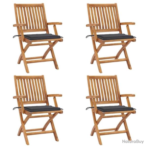 Chaises pliables de jardin avec coussins lot de 4 Teck solide