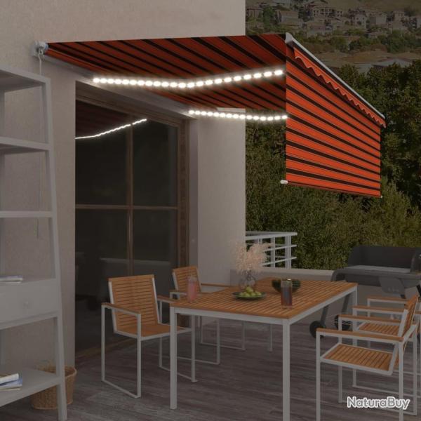 Auvent manuel r�tractable et store et LED 4,5x3 m Orange/marron
