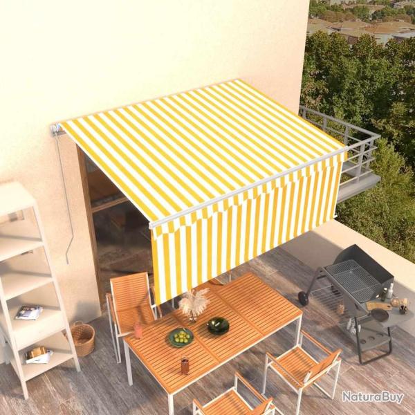 Auvent r�tractable manuel avec store 3,5x2,5 m Jaune et blanc