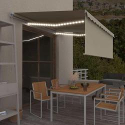Auvent manuel r&eacute;tractable avec store et LED 4x3 m Cr&egrave;me