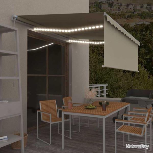 Auvent manuel r�tractable avec store et LED 4x3 m Cr�me
