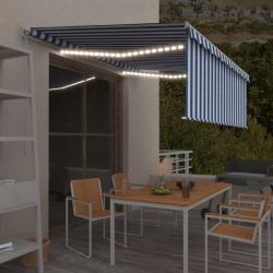 Auvent manuel r&eacute;tractable avec store et LED 4x3 m Bleu et blanc