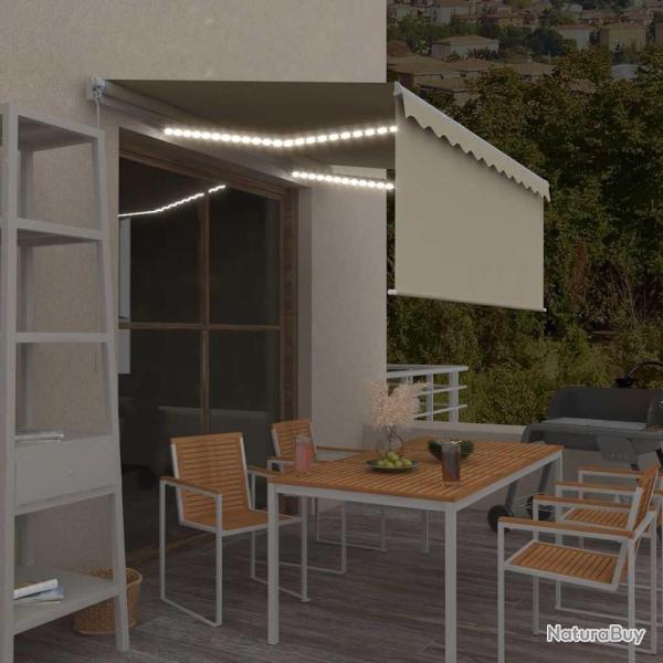 Auvent manuel r�tractable avec store et LED 3x2,5 m Cr�me