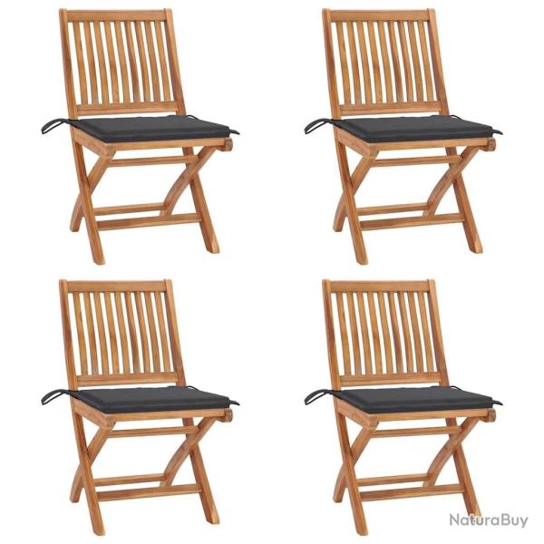Chaises pliables de jardin avec coussins lot de 4 Teck solide
