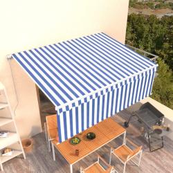 Auvent manuel r&eacute;tractable avec store 4x3 m Bleu et blanc