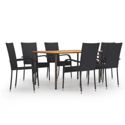 Ensemble &agrave; manger de jardin 7 pcs R&eacute;sine tress&eacute;e Noir