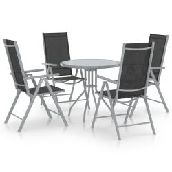 Ensemble &agrave; manger de jardin 5pcs aluminium et textil&egrave;ne argent&eacute;