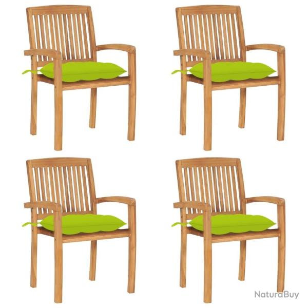 Chaises de jardin empilables avec coussins lot de 4 Teck solide