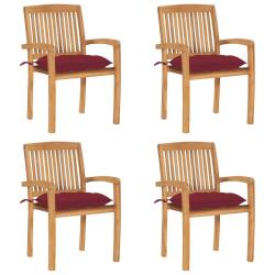 Chaises de jardin empilables avec coussins lot de 4 Teck solide
