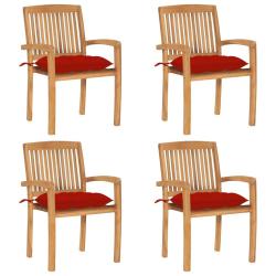 Chaises de jardin empilables avec coussins lot de 4 Teck solide